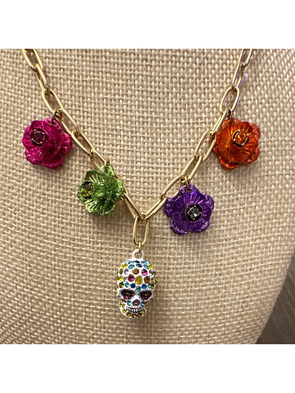 betsey johnson 20” Necklace Flower Charms sugar Skull